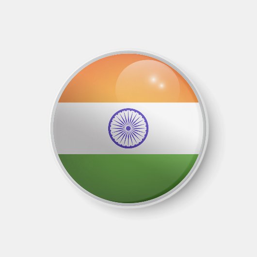 インド 光沢のある円形の旗 マグネット (正面)