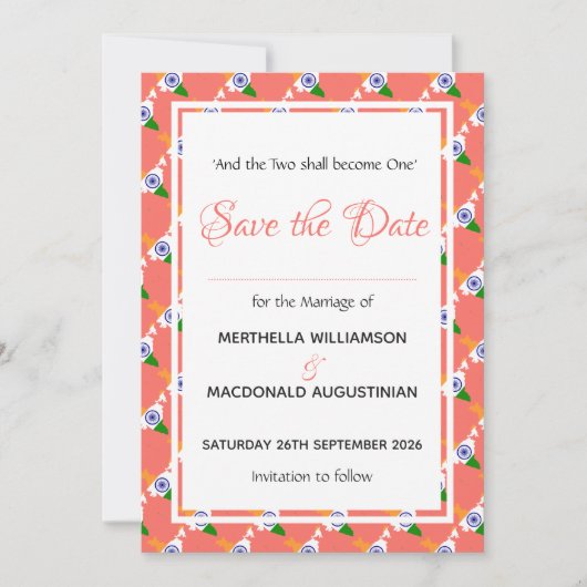 インド 愛国的なウェディング特別な祝い コーラル セーブザデート (正面)