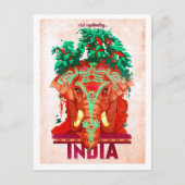 インド、赤い象、ヴィンテージ旅行はがき ポストカード (正面)