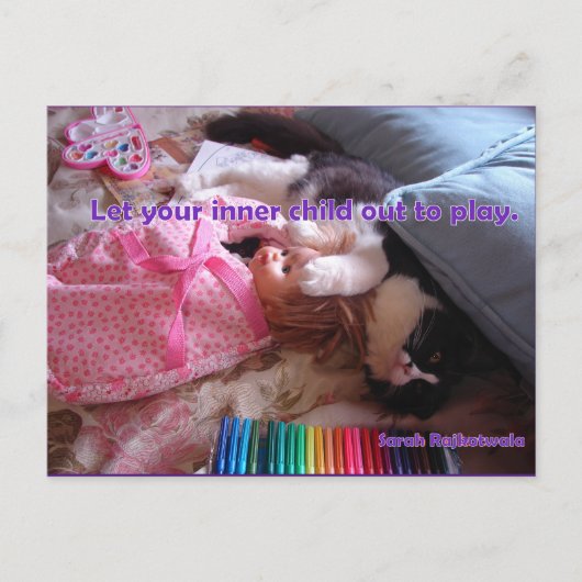 インナーチャイルドを解放 タキシード猫 遊び ポストカード (正面)