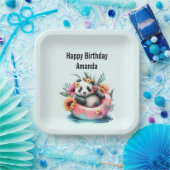 インナーチューブでチリングする可愛いパンダ誕生日 ペーパープレート (パーティー)