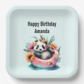 インナーチューブでチリングする可愛いパンダ誕生日 ペーパープレート (正面)