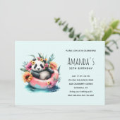 インナーチューブでチリングする可愛いパンダ誕生日 招待状 (スタンド正面)