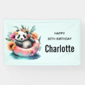 インナーチューブでチリングする可愛いパンダ誕生日 横断幕 (横)