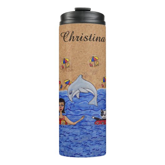 インナーチューブドルフィンで泳ぐ海ネコ タンブラー (正面)