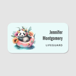 インナーチューブライフガードに身を包むかわいいパンダ 名札