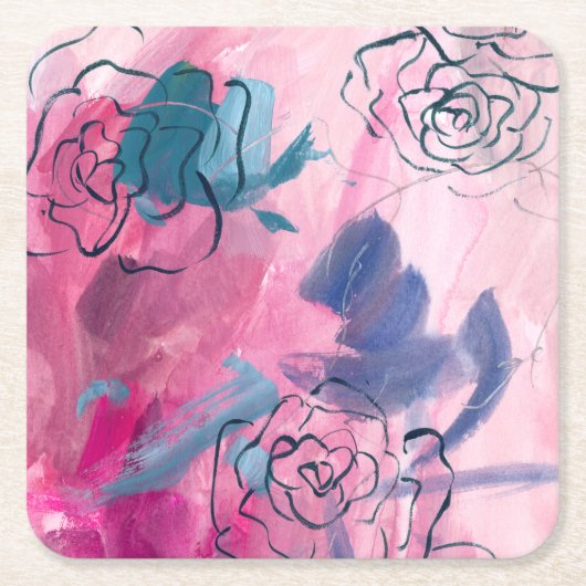 インナー音楽 – フローラスケッチ スクエアペーパーコースター (正面)