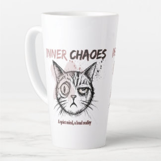 インナー・カオス - アーティスティックな猫のイラスト コーヒーマグ カフェラテマグ