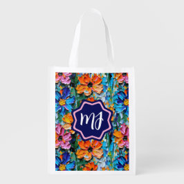 インパストスタイルの花カラフル入りモノグラムの エコバッグ