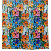 インパストスタイル油の花カラフル模様 シャワーカーテン (正面)