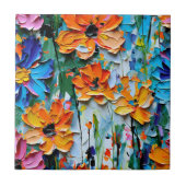 インパストスタイル油の花カラフル模様 タイル (正面)