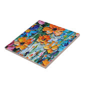 インパストスタイル油の花カラフル模様 タイル (側面)