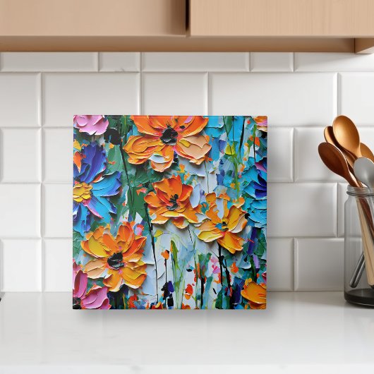 インパストスタイル油の花カラフル模様 タイル