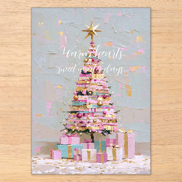 インパストピンクとゴールドのクリスマスツリー アクリル招待状