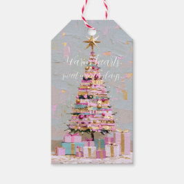 インパストピンクとゴールドのクリスマスツリー ギフトタグ