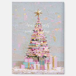インパストピンクとゴールドのクリスマスツリー マグネット
