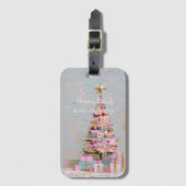 インパストピンクとゴールドのクリスマスツリー ラゲッジタグ (正面縦)