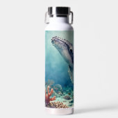 インパスト技法で描かれた美しいクジラの海洋イラスト ウォーターボトル (正面)