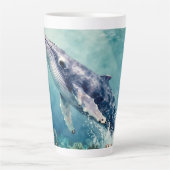 インパスト技法で描かれた美しいクジラの海洋イラスト カフェラテマグ (正面)