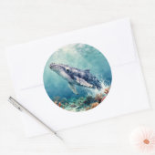 インパスト技法で描かれた美しいクジラの海洋イラスト ラウンドシール (封筒)