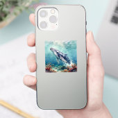 インパスト技法の美しいクジラの海洋イラスト シール (スマートフォン)