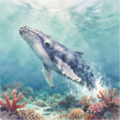 インパスト技法の美しいクジラの海洋イラスト シール (正面)