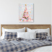 インパスト ピンクとゴールドのクリスマスツリー キャンバスプリント (インサイチュ (寝室))