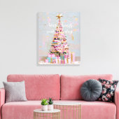 インパスト ピンクとゴールドのクリスマスツリー キャンバスプリント (インサイチュ (リビング))