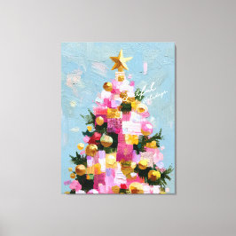 インパスト ピンクとゴールドのクリスマスツリー キャンバスプリント