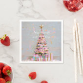 インパスト ピンクとゴールドのクリスマスツリー スタンダードカクテルナプキン (インサイチュ)