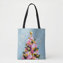 インパスト ピンクとゴールドのクリスマスツリー トートバッグ
