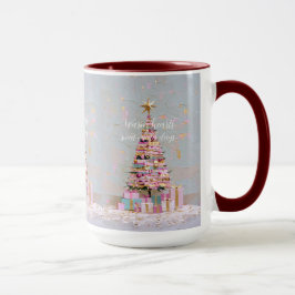 インパスト ピンクとゴールドのクリスマスツリー マグカップ