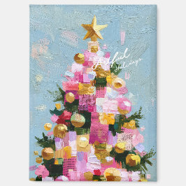 インパスト ピンクとゴールドのクリスマスツリー マグネット