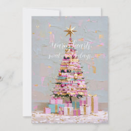 インパスト ピンクとゴールドのクリスマスツリー 招待状