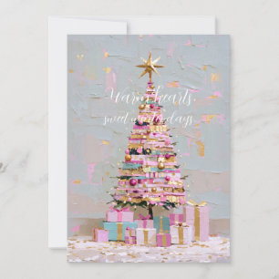インパスト ピンクとゴールドのクリスマスツリー 招待状
