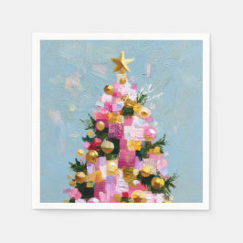 インパスト ピンク ゴールド クリスマスツリー スタンダードカクテルナプキン
