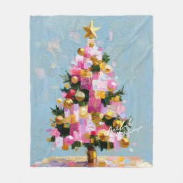 インパスト ピンク ゴールド クリスマスツリー フリースブランケット