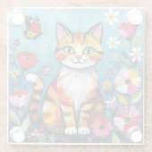 インパスト 猫、花と蝶 ガラスコースター (裏面)