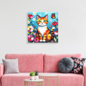 インパスト 猫、花と蝶 キャンバスプリント (インサイチュ (リビング))