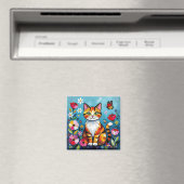 インパスト 猫、花と蝶 マグネット (インサイチュ (食洗機))