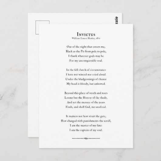 インビクタス詩感動的引用文 ポストカード (正面/裏面)