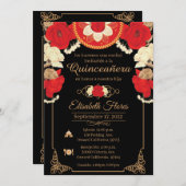 インビタシオンチャロ招待状、レッド、ブラック、金ゴールド 案内状 (正面/裏面)