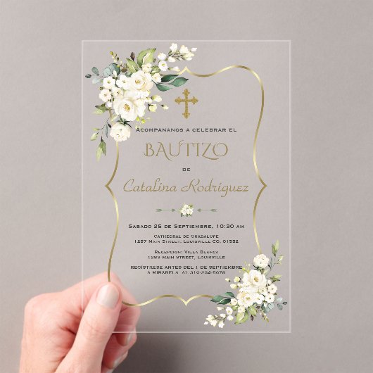 インビタシオンデバウティゾコンフローレス金ゴールドバプテスマ アクリル招待状 (インサイチュ (ポータブル))