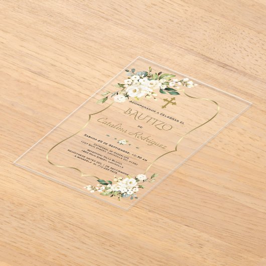 インビタシオンデバウティゾコンフローレス金ゴールドバプテスマ アクリル招待状 (レイダウン)