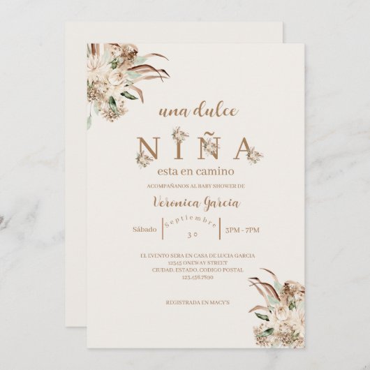 インビタシオンデベビーシャワーカラーベージュ 招待状 (正面/裏面)