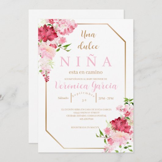 インビタシオンデベビーシャワーカラーローザ 招待状 (正面/裏面)