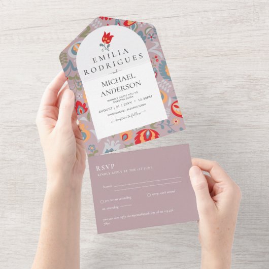 インビタシオンデボダエスパニョルイングレスプヴォFOLKART オールインワン招待状 (貼ってはがせる)