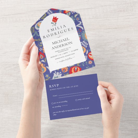 インビタシオンデボダエスパニョルイングレスプヴォFOLKART オールインワン招待状 (貼ってはがせる)