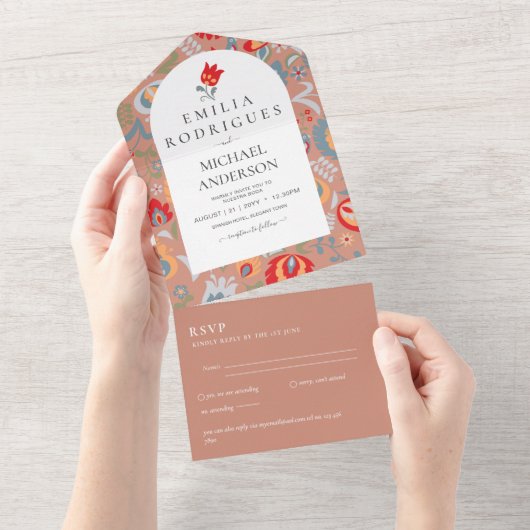 インビタシオンデボダエスパニョルイングレスプヴォFOLKART オールインワン招待状 (貼ってはがせる)