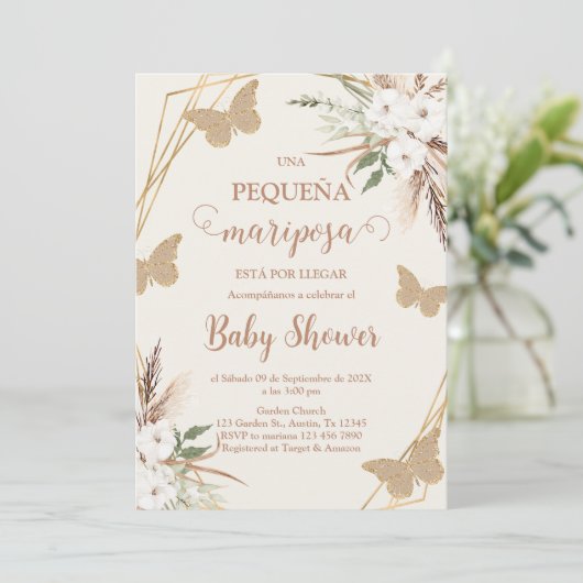 インビタシオンデマリポサベビーシャワーエンエスパニョル 招待状 (スタンド正面)